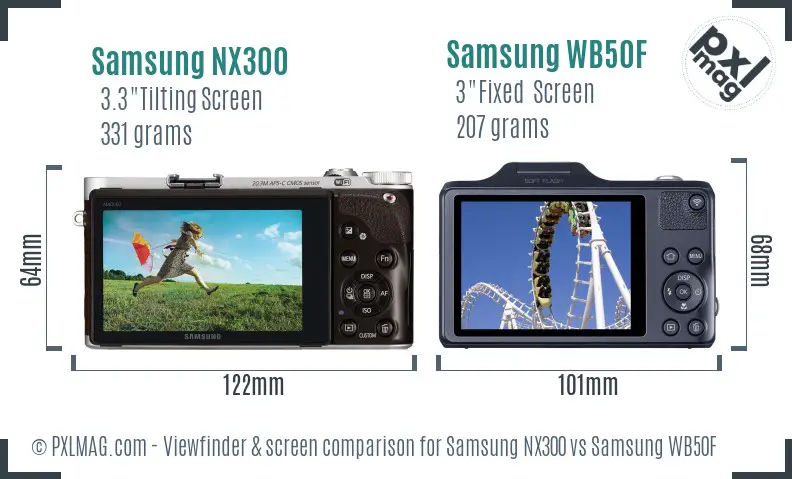 Samsung NX300 vs Samsung WB50F Screen and Viewfinder comparison
