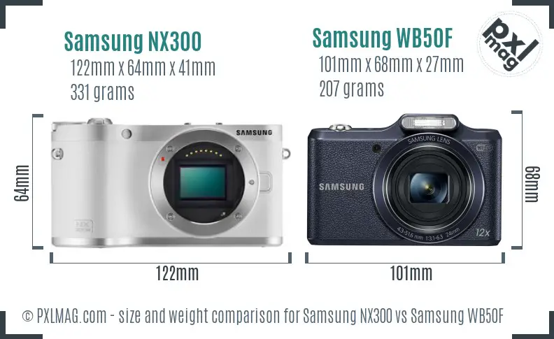 Samsung NX300 vs Samsung WB50F size comparison