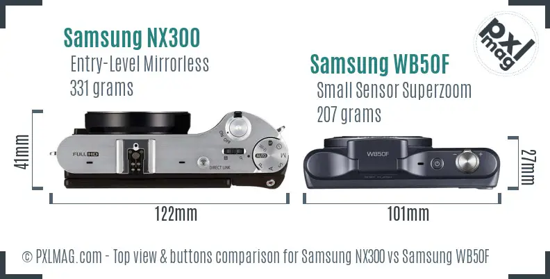 Samsung NX300 vs Samsung WB50F top view buttons comparison