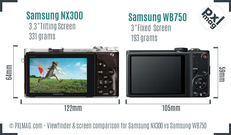 Samsung NX300 vs Samsung WB750 Screen and Viewfinder comparison