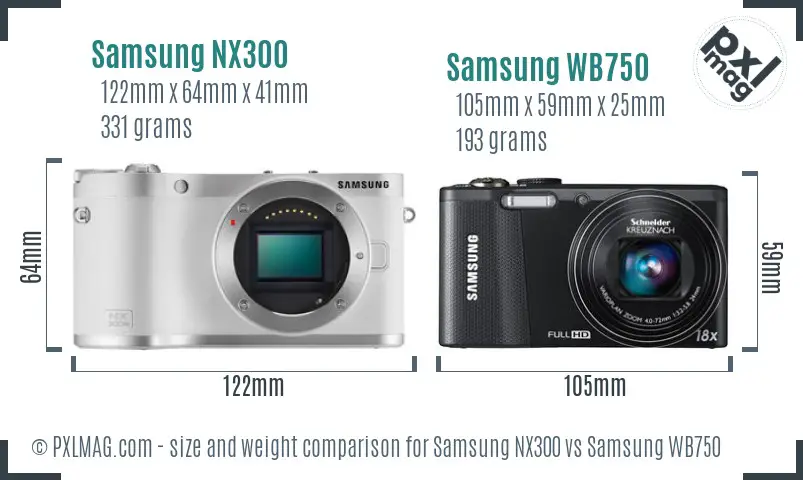 Samsung NX300 vs Samsung WB750 size comparison