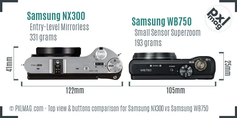 Samsung NX300 vs Samsung WB750 top view buttons comparison