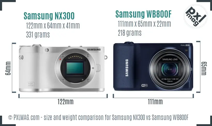 Samsung NX300 vs Samsung WB800F size comparison