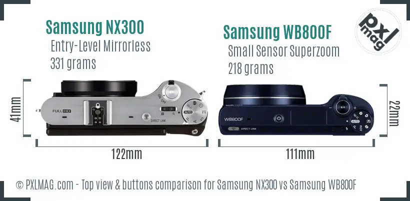 Samsung NX300 vs Samsung WB800F top view buttons comparison