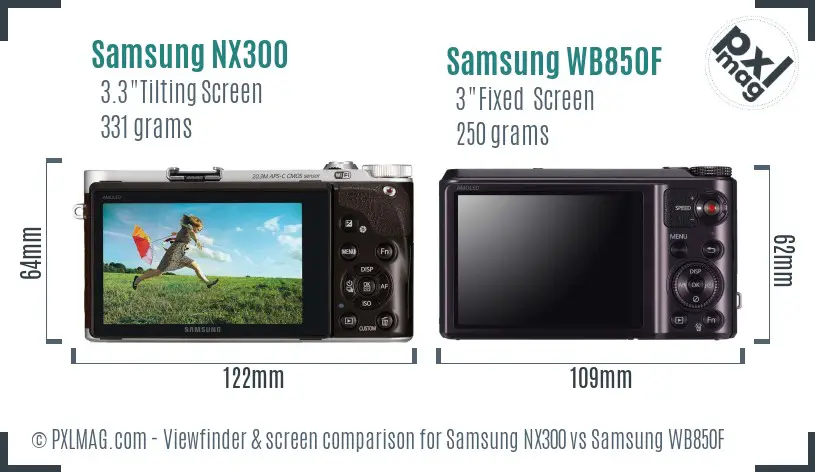 Samsung NX300 vs Samsung WB850F Screen and Viewfinder comparison