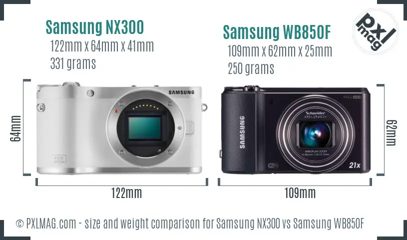 Samsung NX300 vs Samsung WB850F size comparison