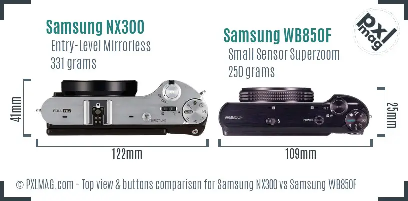 Samsung NX300 vs Samsung WB850F top view buttons comparison