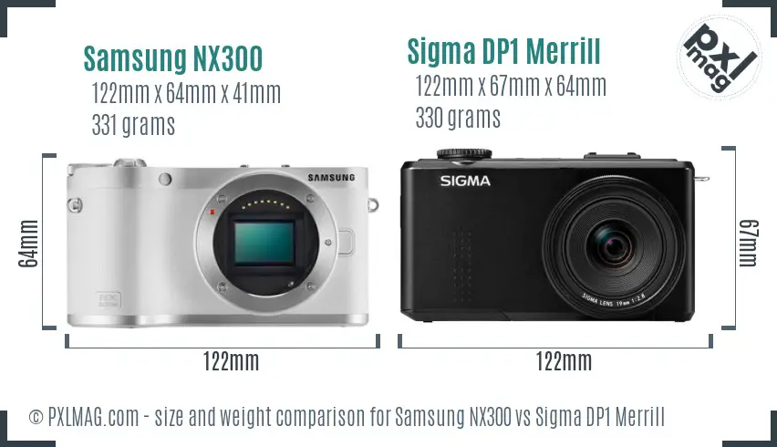Samsung NX300 vs Sigma DP1 Merrill size comparison