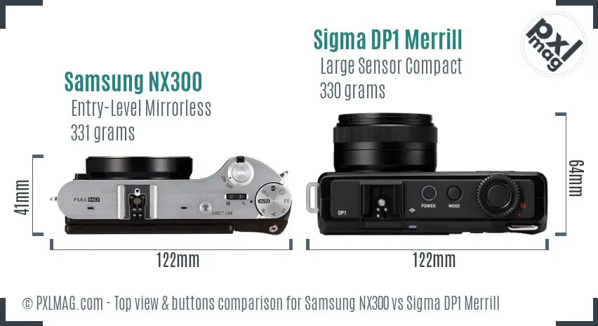 Samsung NX300 vs Sigma DP1 Merrill top view buttons comparison
