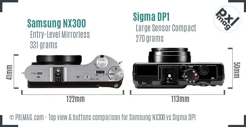 Samsung NX300 vs Sigma DP1 top view buttons comparison