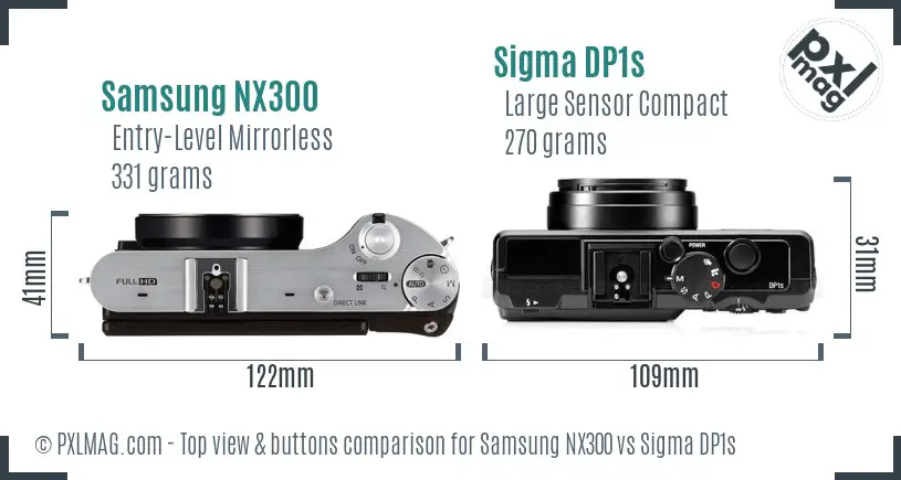 Samsung NX300 vs Sigma DP1s top view buttons comparison