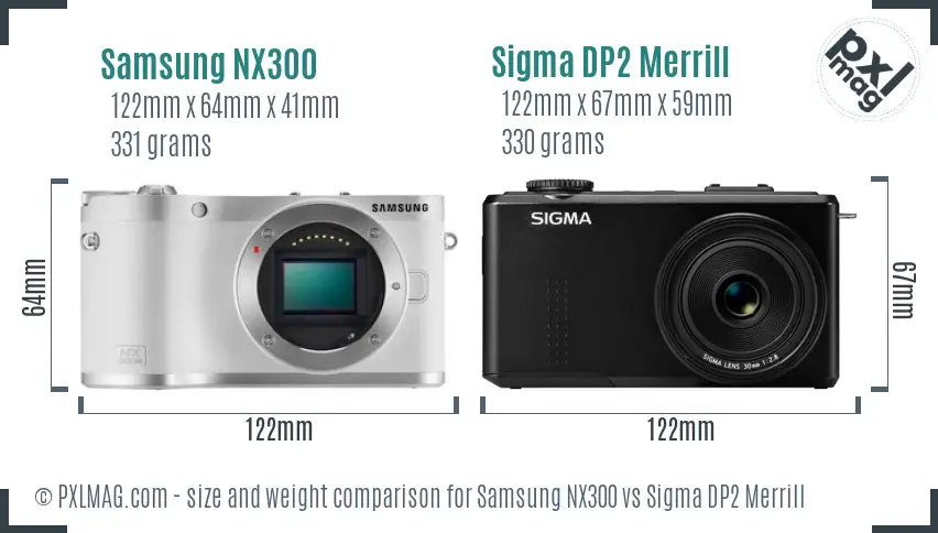 Samsung NX300 vs Sigma DP2 Merrill size comparison