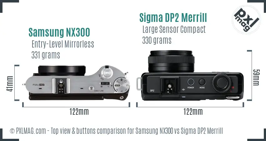 Samsung NX300 vs Sigma DP2 Merrill top view buttons comparison