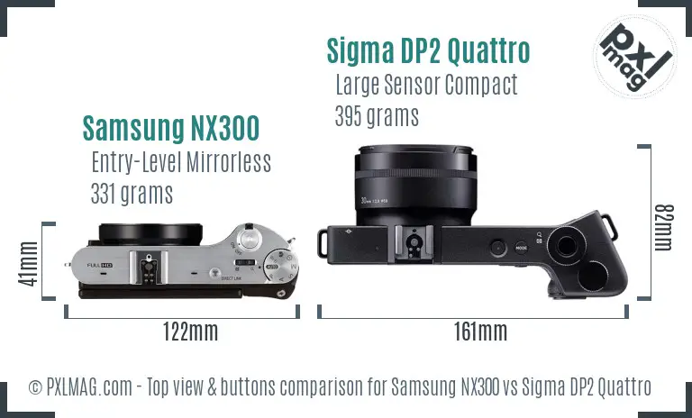 Samsung NX300 vs Sigma DP2 Quattro top view buttons comparison