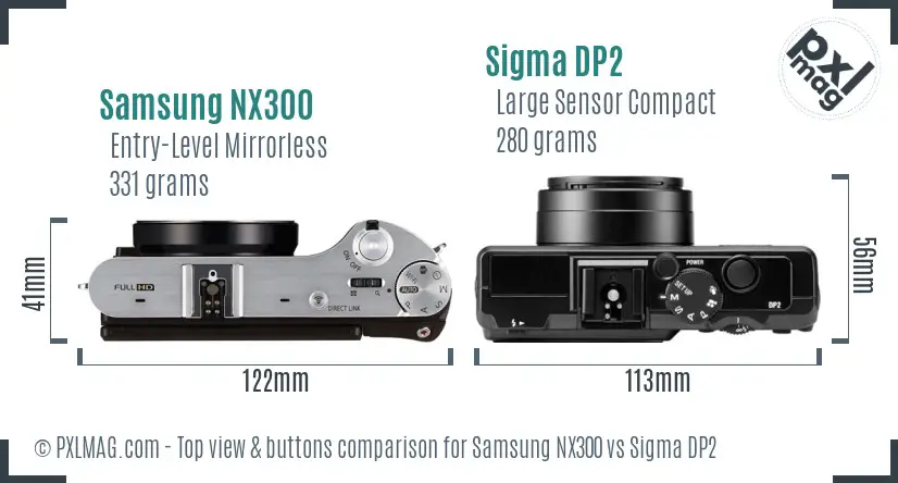 Samsung NX300 vs Sigma DP2 top view buttons comparison