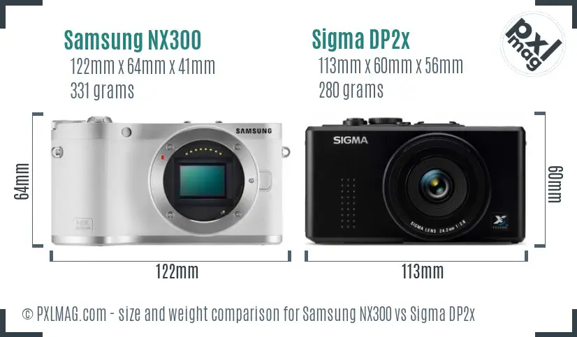 Samsung NX300 vs Sigma DP2x size comparison