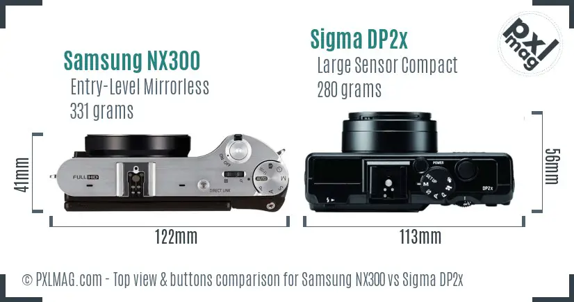 Samsung NX300 vs Sigma DP2x top view buttons comparison