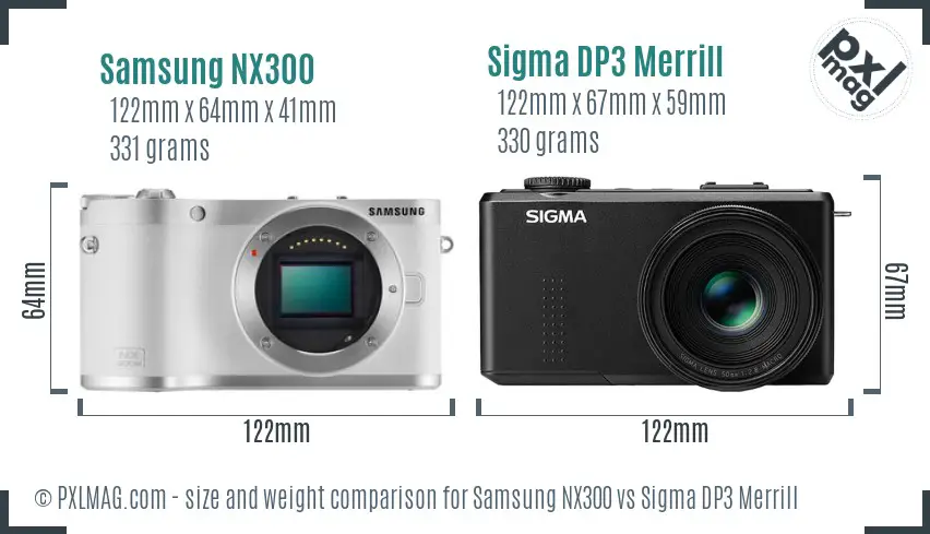 Samsung NX300 vs Sigma DP3 Merrill size comparison