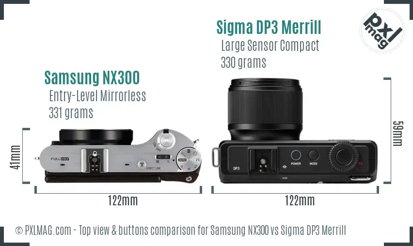 Samsung NX300 vs Sigma DP3 Merrill top view buttons comparison