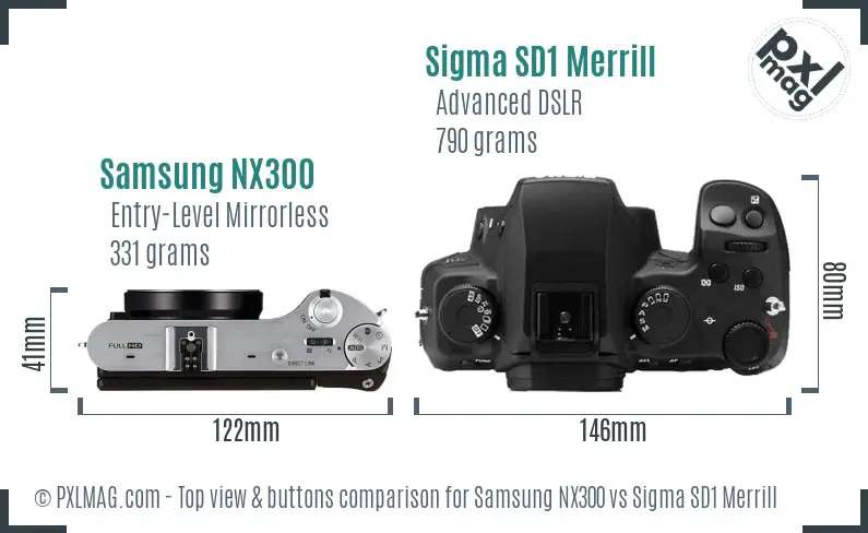 Samsung NX300 vs Sigma SD1 Merrill top view buttons comparison