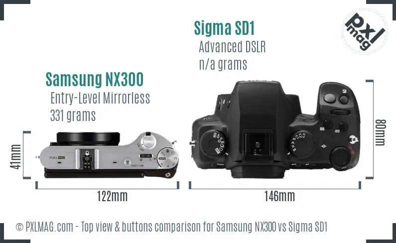 Samsung NX300 vs Sigma SD1 top view buttons comparison