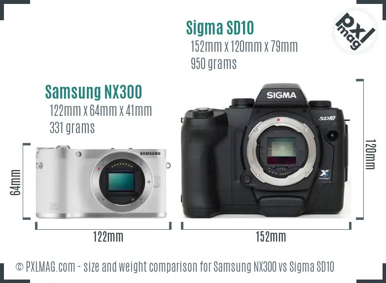 Samsung NX300 vs Sigma SD10 size comparison