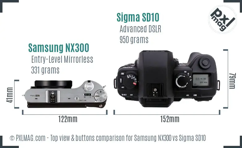 Samsung NX300 vs Sigma SD10 top view buttons comparison