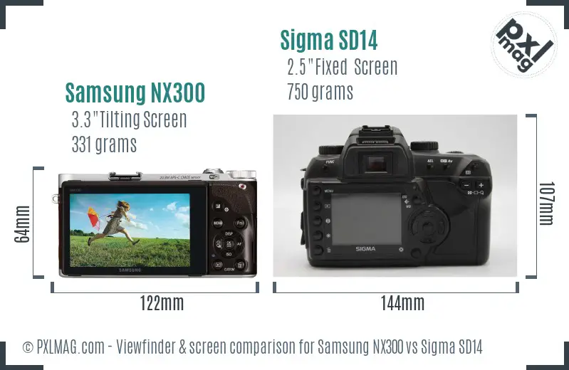 Samsung NX300 vs Sigma SD14 Screen and Viewfinder comparison