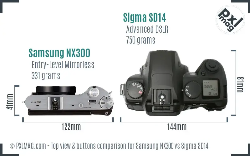 Samsung NX300 vs Sigma SD14 top view buttons comparison