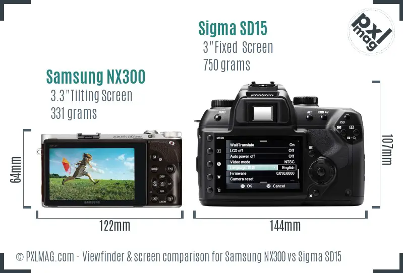 Samsung NX300 vs Sigma SD15 Screen and Viewfinder comparison