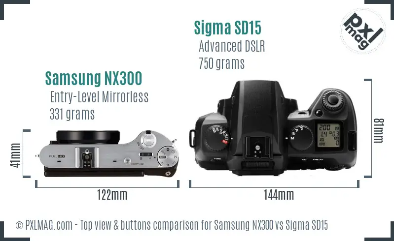 Samsung NX300 vs Sigma SD15 top view buttons comparison