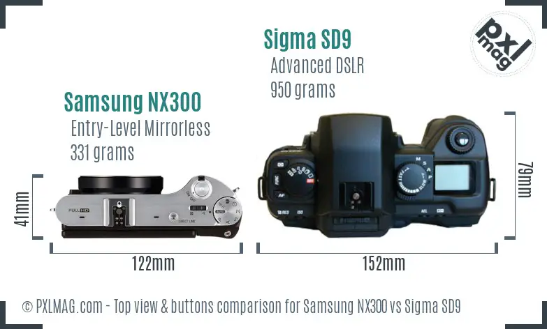 Samsung NX300 vs Sigma SD9 top view buttons comparison