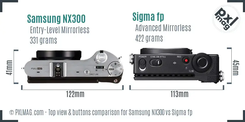Samsung NX300 vs Sigma fp top view buttons comparison
