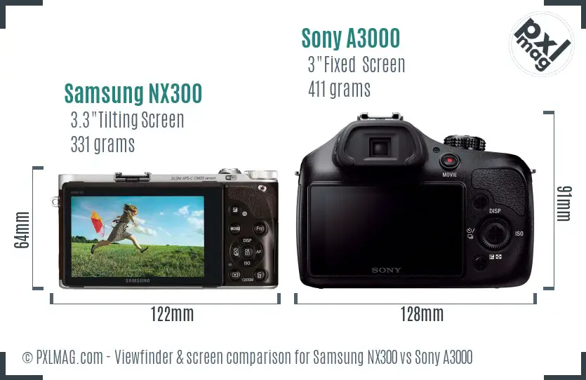 Samsung NX300 vs Sony A3000 Screen and Viewfinder comparison