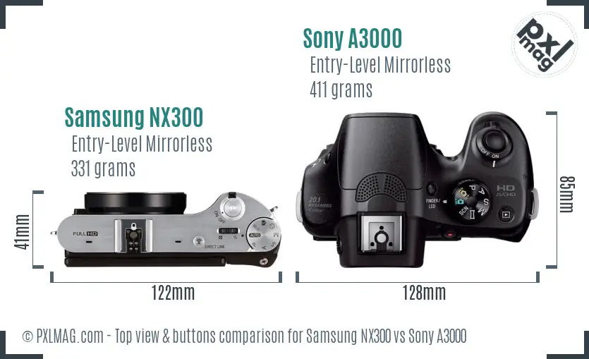 Samsung NX300 vs Sony A3000 top view buttons comparison