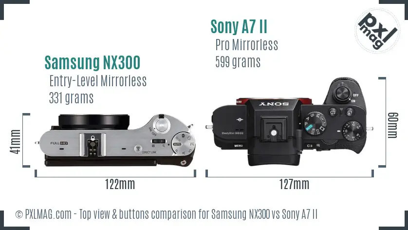 Samsung NX300 vs Sony A7 II top view buttons comparison