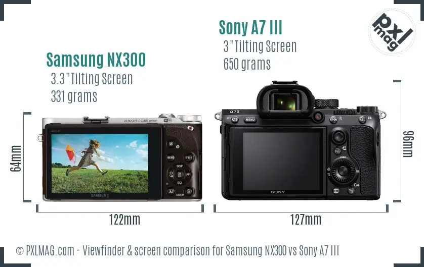 Samsung NX300 vs Sony A7 III Screen and Viewfinder comparison