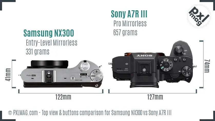 Samsung NX300 vs Sony A7R III top view buttons comparison