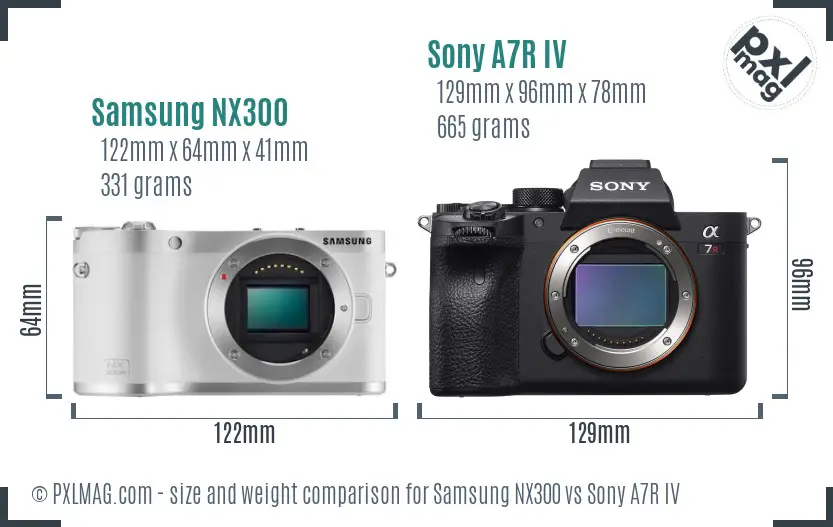 Samsung NX300 vs Sony A7R IV size comparison