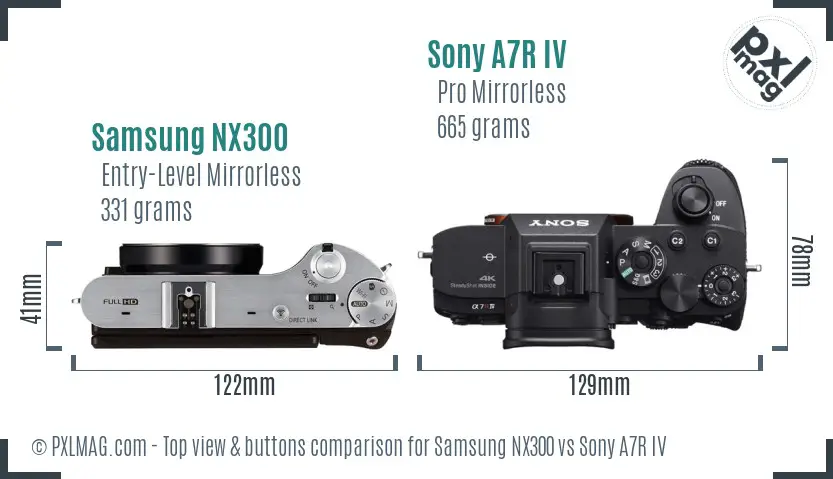 Samsung NX300 vs Sony A7R IV top view buttons comparison