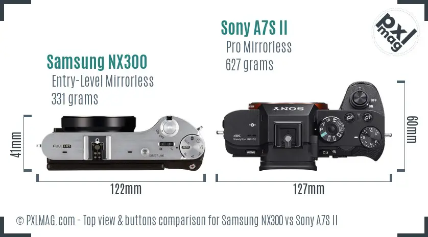 Samsung NX300 vs Sony A7S II top view buttons comparison