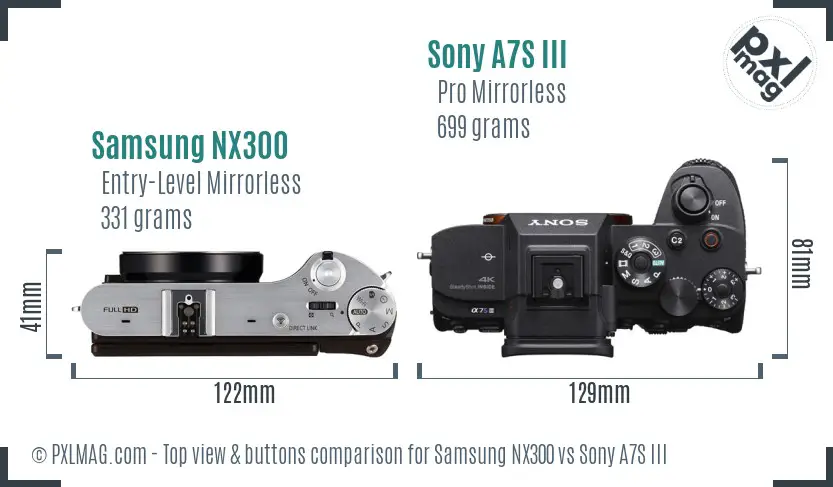 Samsung NX300 vs Sony A7S III top view buttons comparison