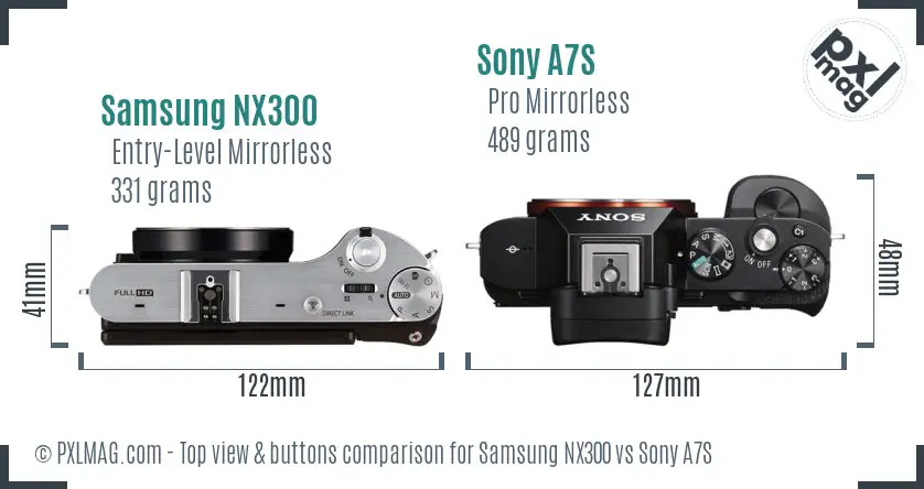 Samsung NX300 vs Sony A7S top view buttons comparison
