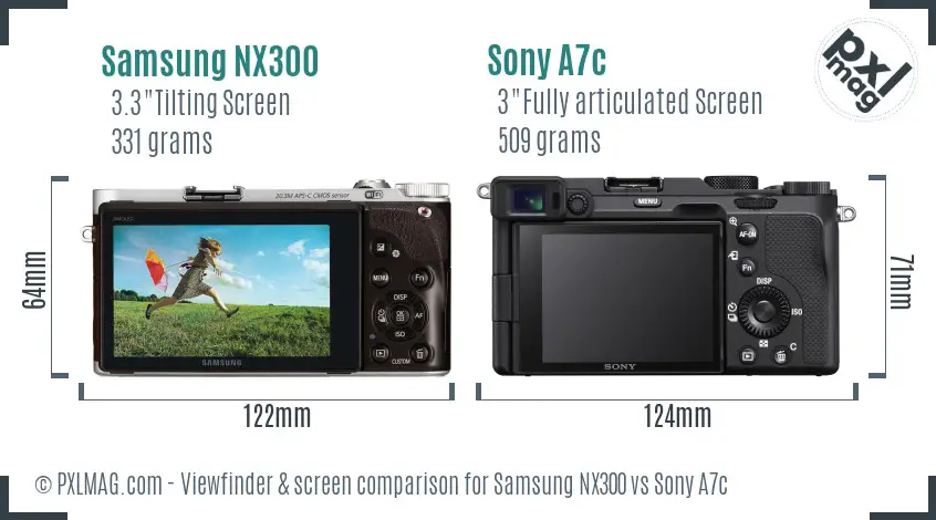 Samsung NX300 vs Sony A7c Screen and Viewfinder comparison