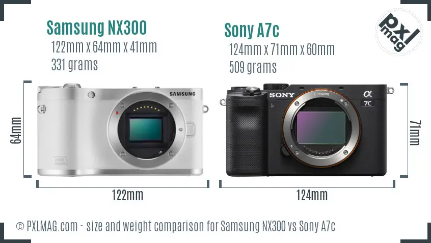 Samsung NX300 vs Sony A7c size comparison