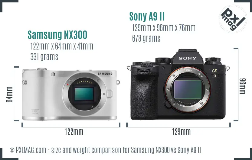 Samsung NX300 vs Sony A9 II size comparison