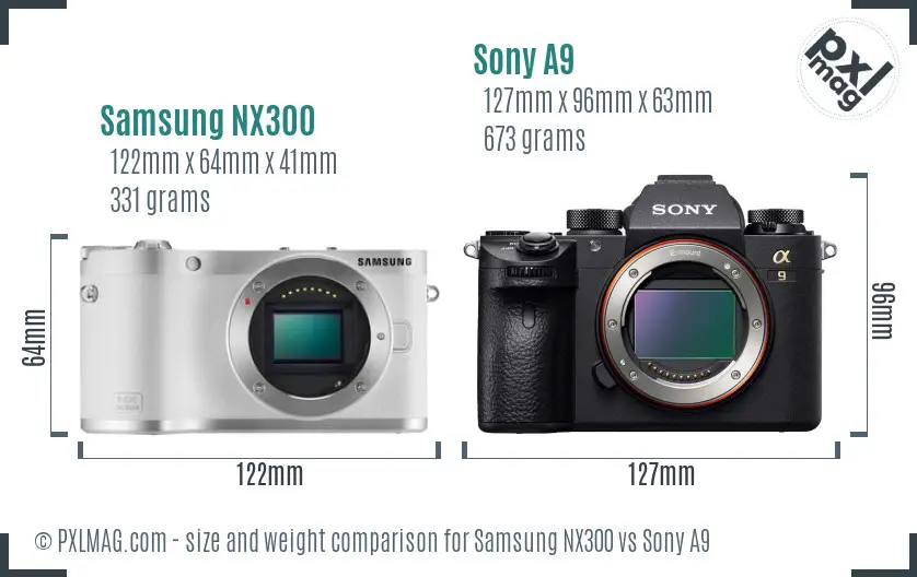 Samsung NX300 vs Sony A9 size comparison