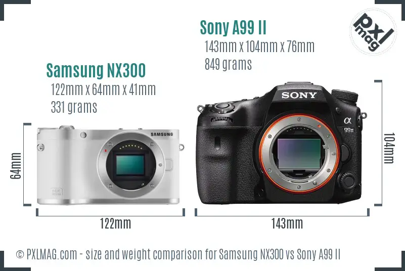Samsung NX300 vs Sony A99 II size comparison