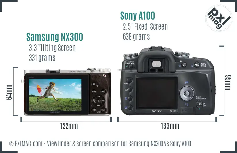 Samsung NX300 vs Sony A100 Screen and Viewfinder comparison