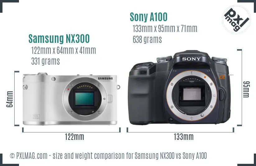 Samsung NX300 vs Sony A100 size comparison